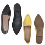 Kit 02 Mocassins Femininos Confort Bico Fino Couro Legítimo Preto e Amarelo