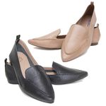 Kit 02 Mocassins Femininos Confort Bico Fino Couro Legítimo Preto e Nude