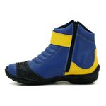 Bota Motociclista Cano Curto Couro Legítimo Azul e Amarelo