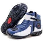 Bota Motociclista Cano Curto Couro Legítimo Azul e Branco