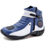 Bota Motociclista Cano Curto Couro Legítimo Azul e Branco