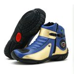 Bota Motociclista Cano Curto Couro Legítimo Azul e Dourado