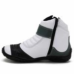 Bota Motociclista Cano Curto Couro Legítimo Branco e Verde Bandeira