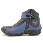 Bota Motociclista Cano Curto Couro Legítimo Preto e Azul