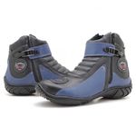 Bota Motociclista Cano Curto Couro Legítimo Preto e Azul