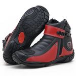 Bota Motociclista Cano Curto Couro Legítimo Preto e Vermelho