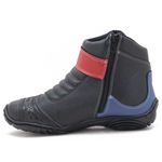 Bota Motociclista Cano Curto Couro Legítimo Preto Vermelho Azul