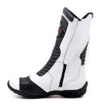 Bota Motociclista Cano Médio Couro Legítimo Semi-Impermeável Velcro Panturrilha Branco e Preto