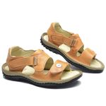 Sandália Masculina Conforto Couro Legítimo Bege