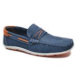 Mocassim Casual Masculino Couro Legítimo Marinho Laranja