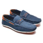 Mocassim Casual Masculino Couro Legítimo Marinho Laranja