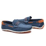 Mocassim Casual Masculino Couro Legítimo Marinho Laranja