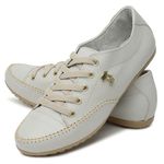 Sapatênis Feminino Casual Couro Legítimo Off White