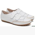 Sapatênis Feminino Velcro Couro Legítimo Branco