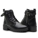 Bota Coturno Feminino Tratorado Zíper e Cadarços Sintético Preto