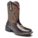 Bota Texana Masculina Cano Alto Couro Legítimo Café e Telha