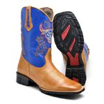 Bota Texana Masculina Cano Longo Bico Quadrado Whisky e Azul