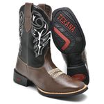 Bota Texana Masculina Cano Longo Bico Quadrado Café e Preto