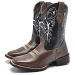 Bota Texana Masculina Cano Longo Bico Quadrado Café e Preto