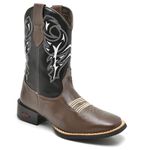 Bota Texana Masculina Cano Longo Bico Quadrado Café e Preto