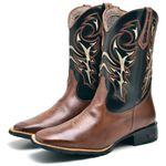 Bota Texana Masculina Cano Longo Bico Quadrado Telha e Preto