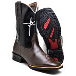 Bota Texana Masculina Cano Longo Bico Quadrado Café e Preto