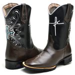 Bota Texana Masculina Cano Longo Bico Quadrado Café e Preto