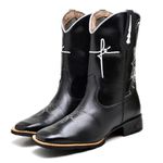 Bota Texana Masculina Cano Longo Bico Quadrado Preto e Preto