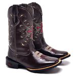 Bota Texana Feminina Cano Alto Cruz Bordada Café