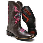 Bota Texana Feminina Cano Alto Flor Café