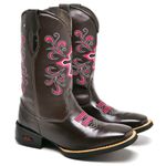 Bota Texana Feminina Cano Alto Cruz Café