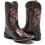 Bota Texana Feminina Cano Alto Cruz Café