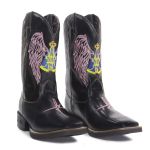 Bota Texana Feminina Cano Longo Bordado Preto