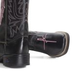 Bota Texana Feminina Cano Longo Bordado Preto