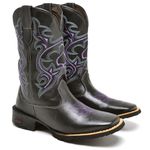 Bota Texana Feminina Preta Bordado Roxo