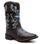 Bota Texana Feminina Cano Alto Cruz Azul Café e Preto