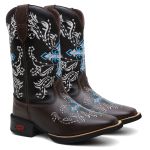 Bota Texana Feminina Cano Alto Cruz Azul Café e Preto