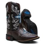 Bota Texana Feminina Cano Alto Cruz Azul Café e Preto