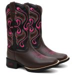Bota Texana Feminina Cano Longo Café Preto Rosa