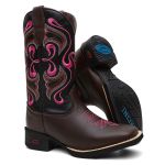 Bota Texana Feminina Cano Longo Café Preto Rosa