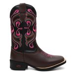 Bota Texana Feminina Cano Longo Café Preto Rosa