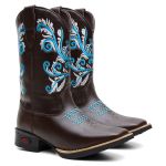 Bota Texana Feminina Cano Longo Café Azul