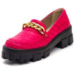 Sapato Mocassim Feminino Oxford Tratorado Craquelê Pink e Preto