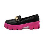 Sapato Mocassim Feminino Oxford Tratorado Napa Preta e Pink