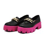 Sapato Mocassim Feminino Oxford Tratorado Napa Preta e Pink