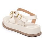 Sandália Feminina Papete Flatform em Fivela Off White