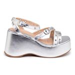 Sandália Feminina Anabela Plataforma Napa Prata Metalizado