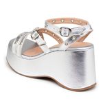 Sandália Feminina Anabela Plataforma Napa Prata Metalizado