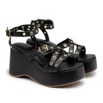 Sandália Feminina Anabela Plataforma Napa Preto