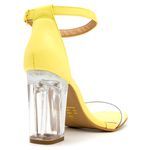 Sandália Feminina Salto Transparente Bico Quadrado em Napa Amarelo e Vinil